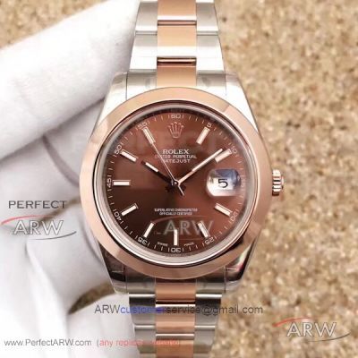 EW Factory Rolex 116334 Datejust II 41mm Chocolate Dial Rose Gold Smooth Bezel Swiss Cal.3136 Watch 